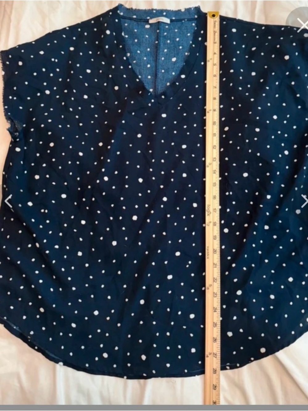 JODIFL Navy Blue Polka Dot V-Neck Blouse